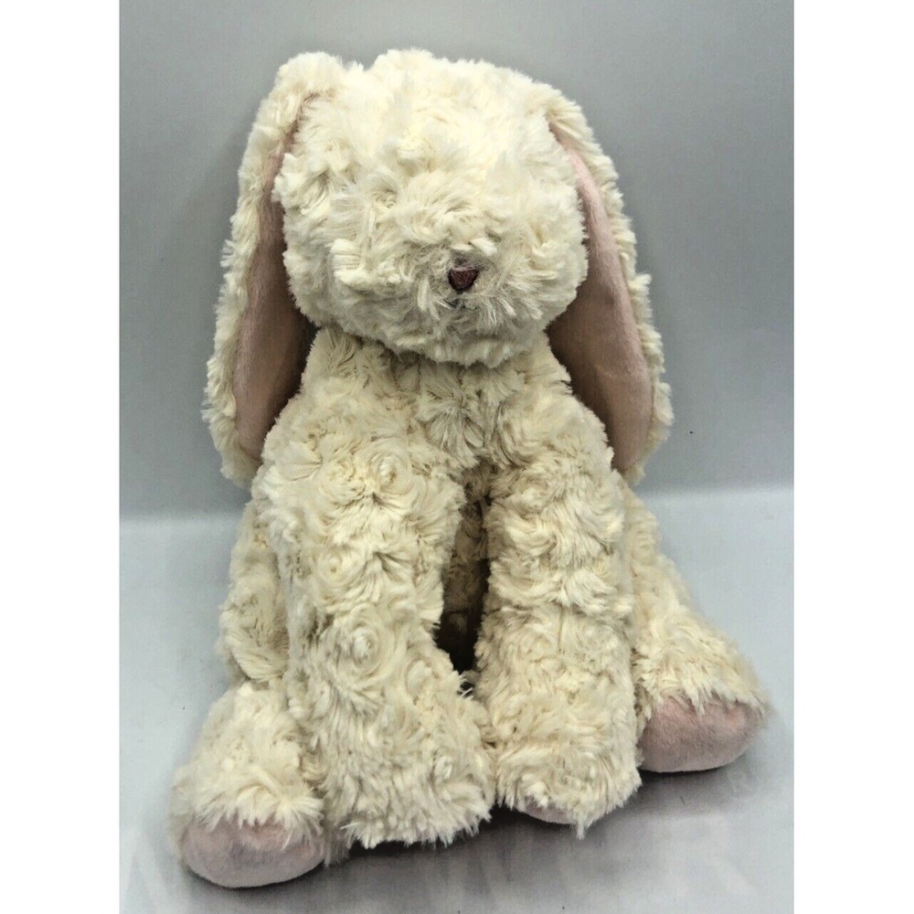 Bunnies by the Bay Bunny Rabbit White Plush Shaggy Swirl Pink Velour Feet 9"